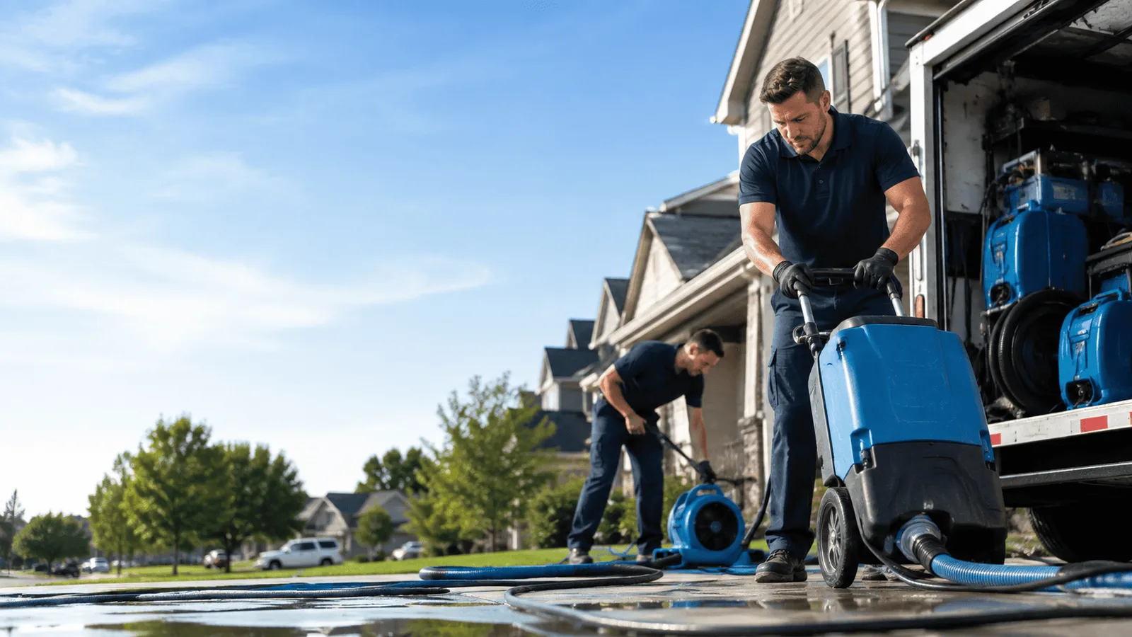 Flooded Basement Cleanup being performed in Libertyville, IL